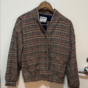 Old Navy Checkered Bomber Jacket - Black, Brown, Tan